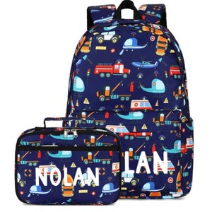 Transport personnalisé camions hélicoptère avion sac à dos pour garçons cartable // sac à dos et boîte à lunch personnalisés pour enfant // retour à l'école