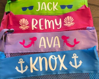 Custom Mesh Beach Shell Bag // Kid's Personalized Beach Bag // Shell Collection Bag // Birthday Gift // Party Favor