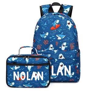 Cartable sac à dos personnalisé pour garçons Ocean Sharks // Sac à dos et boîte à lunch personnalisés pour enfant // Rentrée scolaire