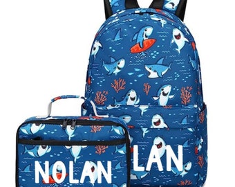 Custom Ocean Sharks Boys Backpack Bookbag // Kid's Personalized Backpack and Lunchbox // Back to School