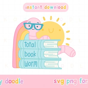 Bookworm SVG PNG | Book lover svg file for cricut - digital download, commercial use.