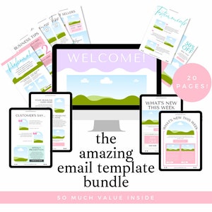 Canva 用の電子メール テンプレート バンドル。Mailerlite、Mailchimp、Klaviyo、Flodesk などで使用できます。ニュースレターとメーリング リストのテンプレート。