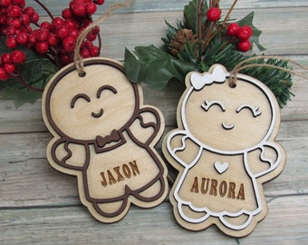 Personalised Handmade Wooden Gingerbread Decoration, Gingerbread People, Personalised Tree Decoration, Children's Gift, Couples Gift,