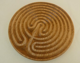 Cretan Round Oak Wooden Finger Labyrinth, Meditation Maze