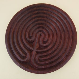 Cretan Round Purpleheart Large Wooden Finger Labyrinth, Meditation Maze