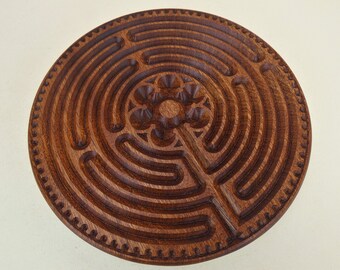Chartres Round Sapele Wooden Finger Labyrinth, Meditation Maze