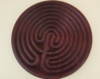 Cretan Round Purpleheart Large Wooden Finger Labyrinth, Meditation Maze