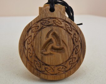 Triple Horn of Odin Wood Pendant Necklace