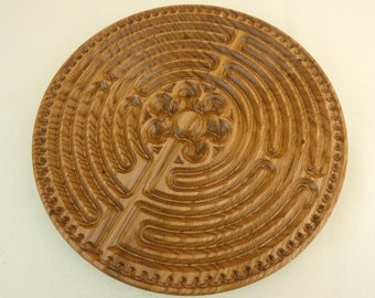 Chartres Round Oak large Wooden Finger Labyrinth, Meditation Maze