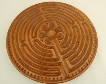 Chartres Round Cherry large Wooden Finger Labyrinth, Meditation Maze