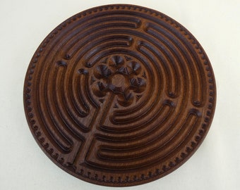 Chartres Round Sapele Wooden Finger Labyrinth, Meditation Maze