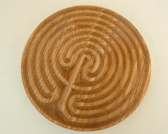 Cretan Round Ash Wooden Finger Labyrinth, Meditation Maze
