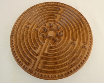 Chartres Round Oak Wooden Finger Labyrinth, Meditation Maze