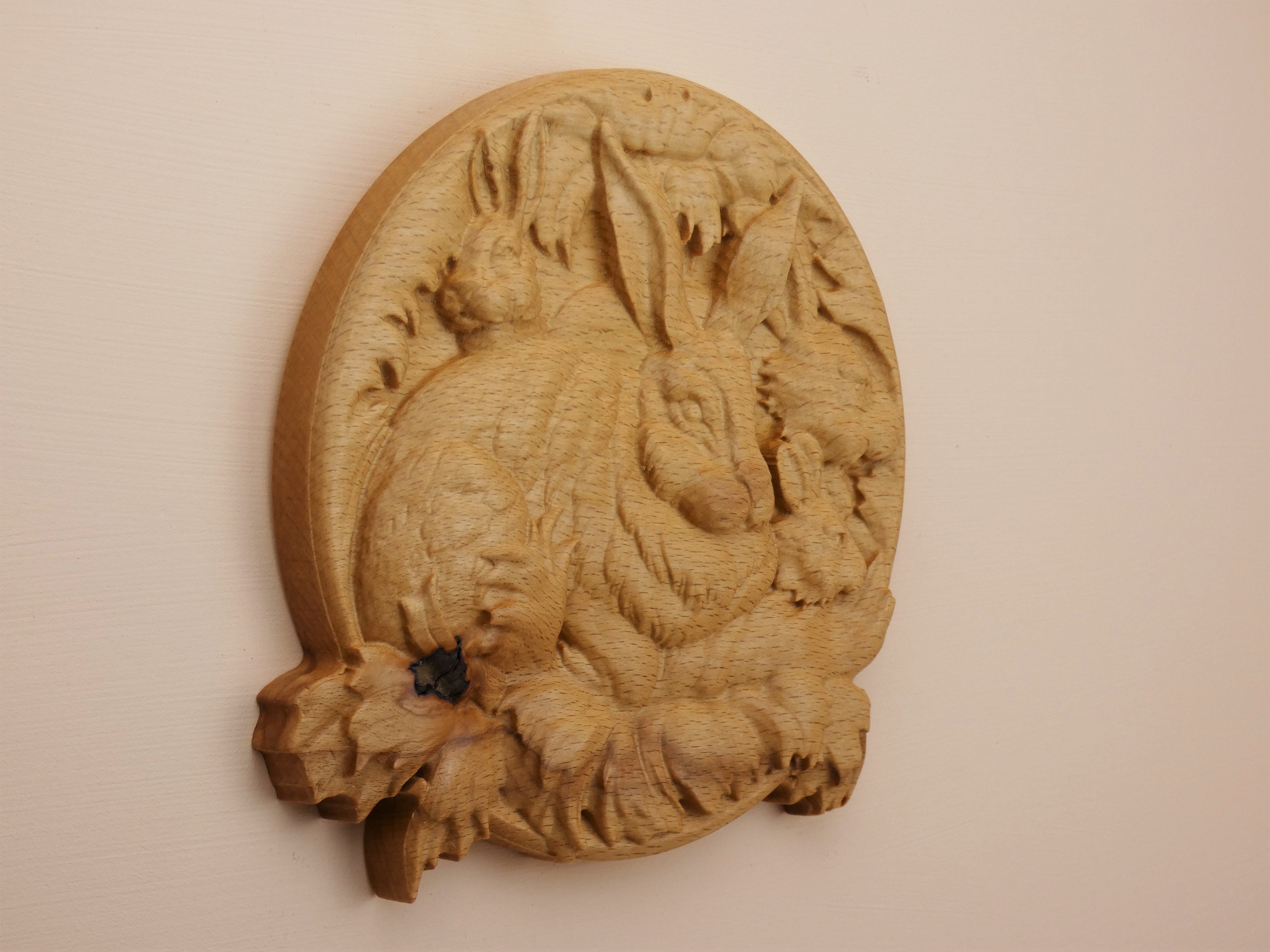 Wood Rabbit Wall Decor - Rabbit Wood Carving - Rabbit Decor - Carved ...