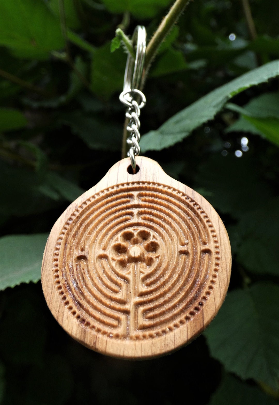 Chartres Labyrinth Maze Oak Wooden Keyring Keychain Etsy UK