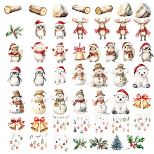 Woodland Christmas Clipart, Watercolor Winter Animals, 337 Pngs, Cute ...
