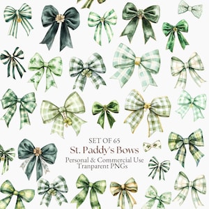 Clipart di San Patrizio / Clipart di fiocco acquerello / Clipart di nastro trifoglio / Clipart di festa irlandese / Clipart di papillon verde / Clipart di fiocco carino PNG