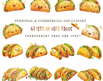 61 Tasty watercolor Taco Clipart,Fast Food Menu Clipart,Sublimation,junk journal,High Quality PNGs and JPGs,Digital download,Commercial Use