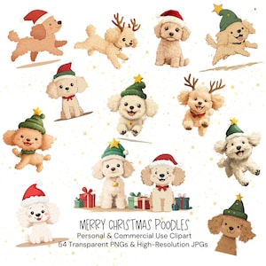 Weihnachten Pudel Clipart,Festliche Pudel Hund Clipart,Urlaub Pudel Clipart,Süße Hund Clipart|54 PNGs und JPGs|Digitaler Download|Kommerzielle Nutzung