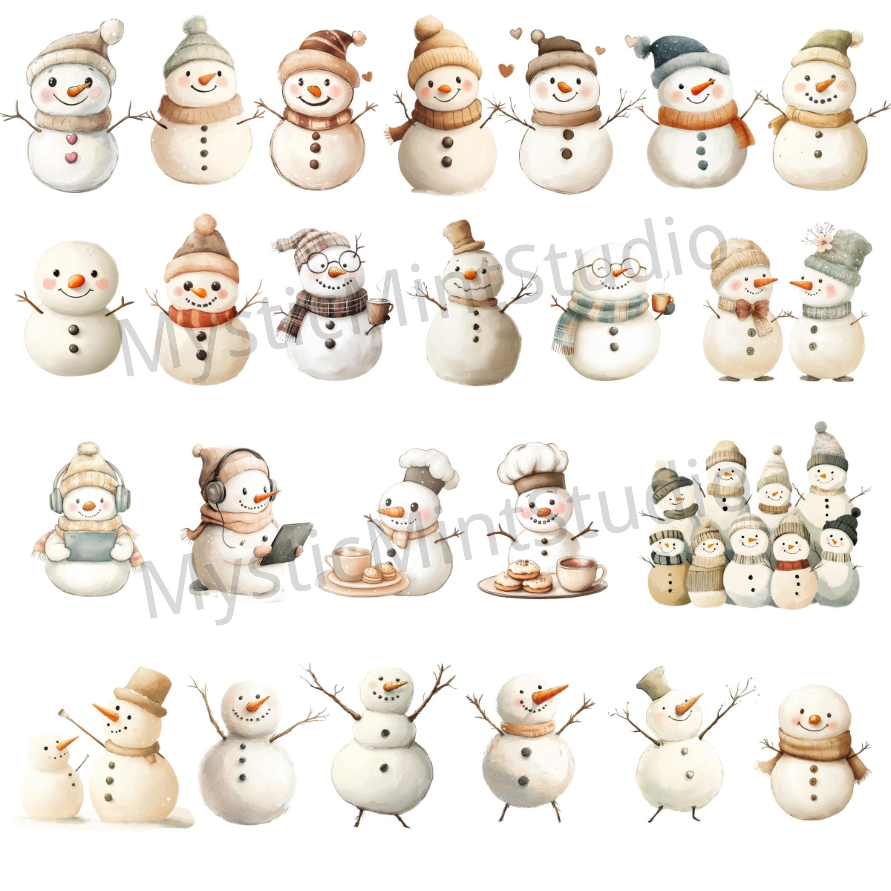 Watercolor Snowman Clipart | Cute Christmas Clipart | Christmas Snowman ...