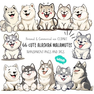 Alaskan Malamute Dog Clipart|66 High-Quality PNG and JPG|Sublimation,Digital Planner,Wall Art, Junk journal, Digital Download|Commercial Use
