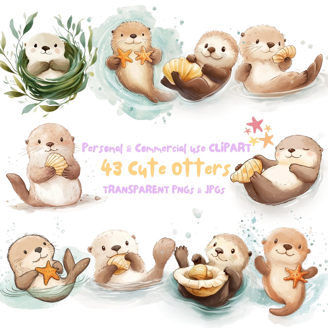 Watercolor Cute Otter Clipart,sea Otter Clipart|nursery Clipart,crafts ...