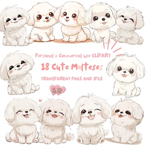Maltese Dog Clipart|18 High-Quality PNG and JPG Files|Sublimation, Digital Planner, Wall Art, Junk journal, Digital Download|Commercial Use