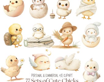 Boho Chick Clipart | Chick Nursery Clipart l Cute Chick Clipart l Baby Shower Clipart l Nursery Decor l Scrapbooking Chick Art l PNG and JPG