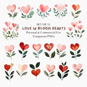 Lindo corazón clipart / Clipart del día de San Valentín / Clipart de flores de corazón / Clipart de flores románticas / PNG de corazón floral / Scrapbooking de San Valentín