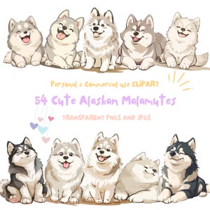Alaskan Malamute Dog Clipart|54 High-Quality PNG and JPG|Sublimation,Digital Planner,Wall Art, Junk journal, Digital Download|Commercial Use