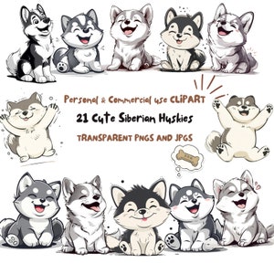 Husky Dog Puppy Clipart|21 High-Quality PNG and JPG Files|Sublimation,Digital Planner,Wall Art,Junk journal,Digital Download|Commercial Use