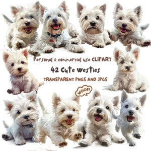 Clipart West Highland White Terrier Westie, png- en jpg-bestanden met hoge resolutie, Instant Download voor het maken van babydieren Clipart commercieel gebruik