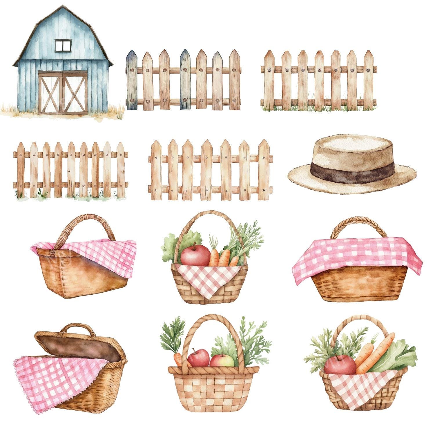 90 Watercolor Farm Animal Clipart Bundle | Pig Clipart | Goose Clipart ...