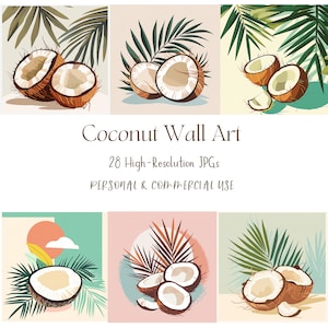 Kokosnuss Frucht Druck, Aquarell Kokosnuss druckbare Wandkunst, Kokosnuss Poster Druck, hochauflösende JPGs, Sofort-Download für kommerzielle Nutzung