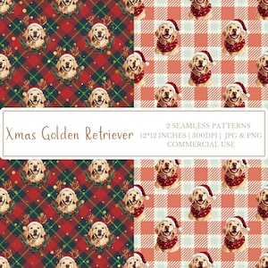 Papel Digital de Natal | Padrão de Golden Retriever Sem Costura | Clipart de Gold Retriever | Padrão de Cachorro Sem Costura | Padrão de Estampa de Cachorro | Amante de Cachorro