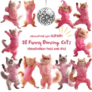 38 Funny Dancing Cats Collection: High-Quality PNG JPG Digital Bundle of Cute Dancing Cats Images, Instant Download Commercial Use Graphics