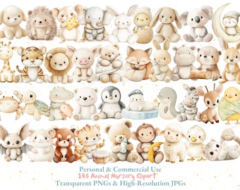 Boho Animal Clipart | Cute Animal Clipart l Animal Nursery Art l Baby Shower Clipart l Nursery Decor l Teddy Bear, Bunny, koala, Goose PNG