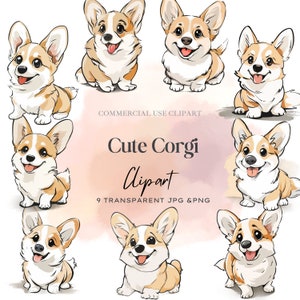 Niedliche Corgis-Sammlung: Hochwertiges PNG JPG Digital Bundle mit 9 Corgis-Bildern, Sofortiger Download Kommerzielle Nutzung Baby Shower Grafiken