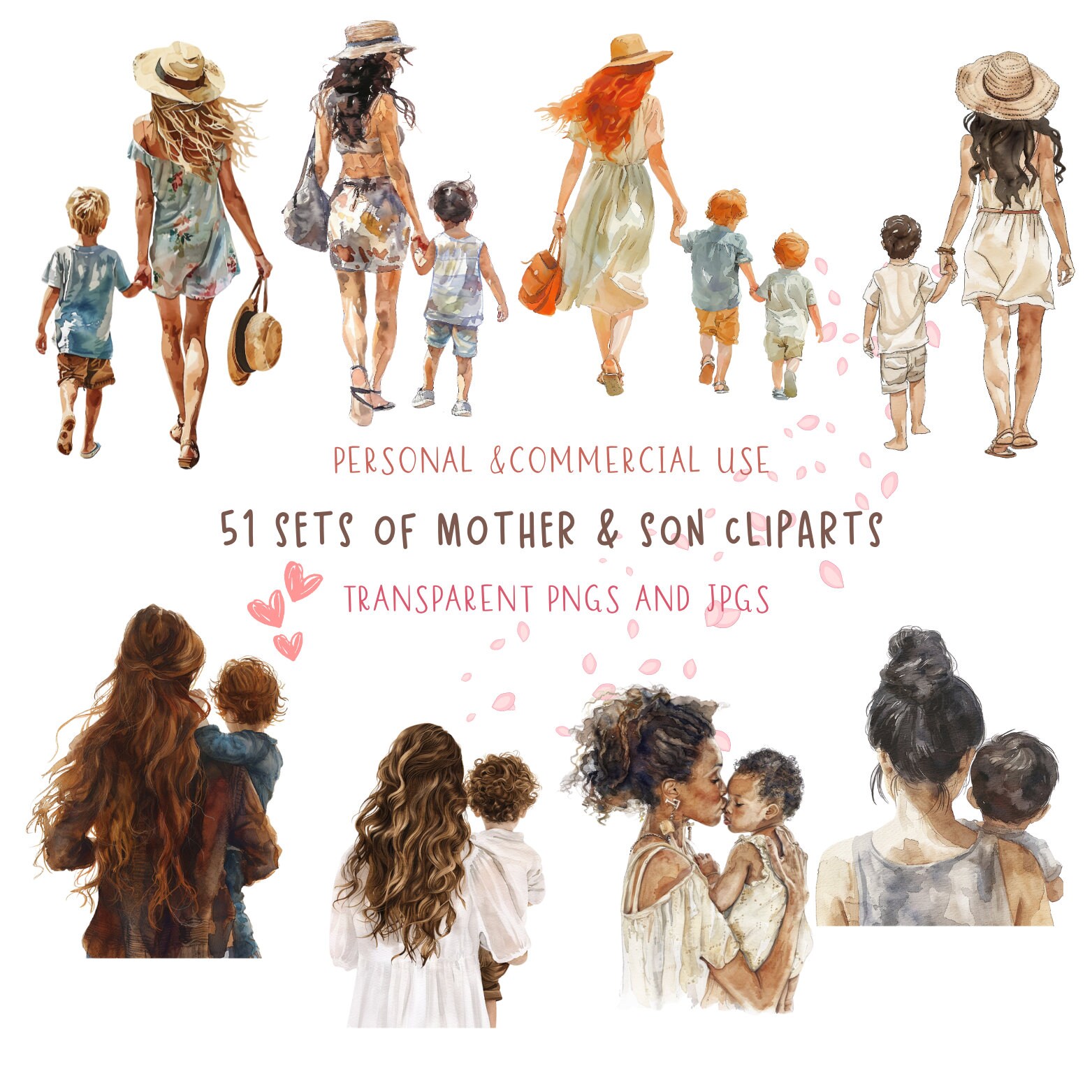 51 Happy Mother's Day Watercolor Clipart Bundle for Crafts Gifts Mother ...