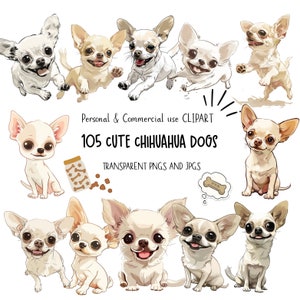 Clipart mignon chihuahua, chien, chiot | PNG et JPG | Sublimation, oeuvre d'art murale, journal indésirable, téléchargement numérique | Utilisation commerciale