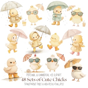 Boho Chick Clipart | Chick Nursery Clipart l Cute Chick Clipart l Baby Shower Clipart l Nursery Decor l Scrapbooking Chick Art l PNG e JPG