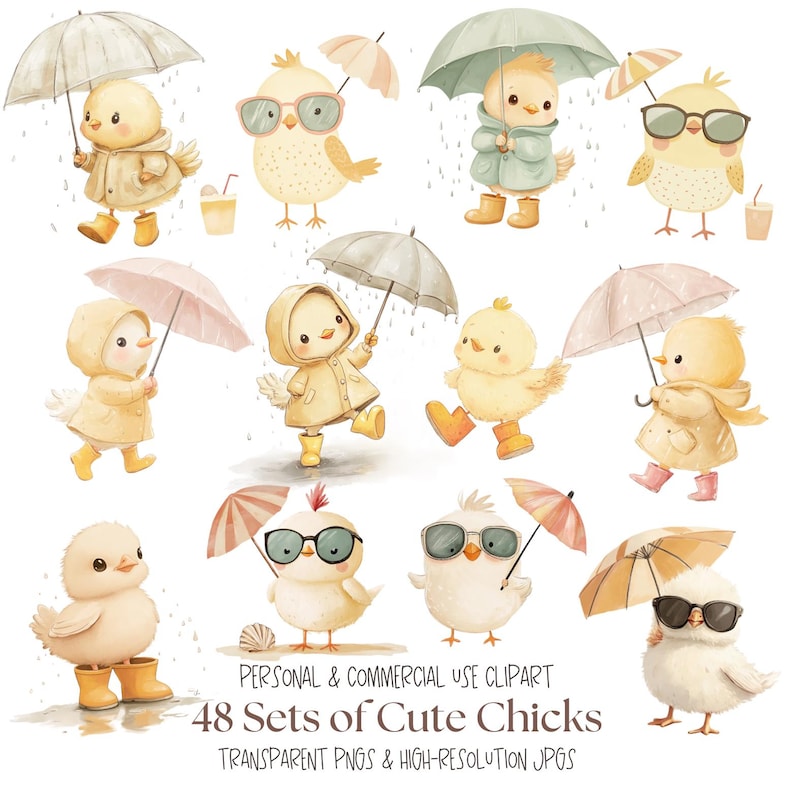 Boho Chick Clipart | Chick Nursery Clipart l Cute Chick Clipart l Baby Shower Clipart l Nursery Decor l Scrapbooking Chick Art l PNG and JPG image 1