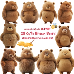 20 süße Braunbär Clipart - Lustige Braunbär Illustrationen PNGs und JPGs - hochauflösender digitaler Download für kommerzielle Nutzung