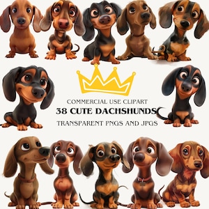Dackel Clipart, Clipart Sausage, 38 hochauflösende PNGs und JPGs, Sofort-Download zum Basteln Baby Tiere Clipart Kommerzielle Nutzung