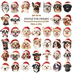 Christmas Dog Clipart | Festive Dog Clipart | Dog Breed Christmas PNG | Dog Face Clipart | Dog Lover Christmas Clipart | Pet Holiday Decor