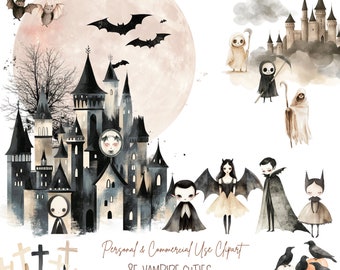 Cute Halloween Clipart - Cute Vampire Clipart - Halloween Vampire Clipart - Kids Halloween - Spooky Cute Clipart - Commercial Use