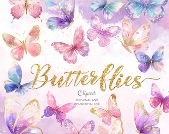 Butterflies Watercolor Clipart, 39 High-Resolution PNGs and JPGs,Spring Butterflies Instant Download for Commercial Use