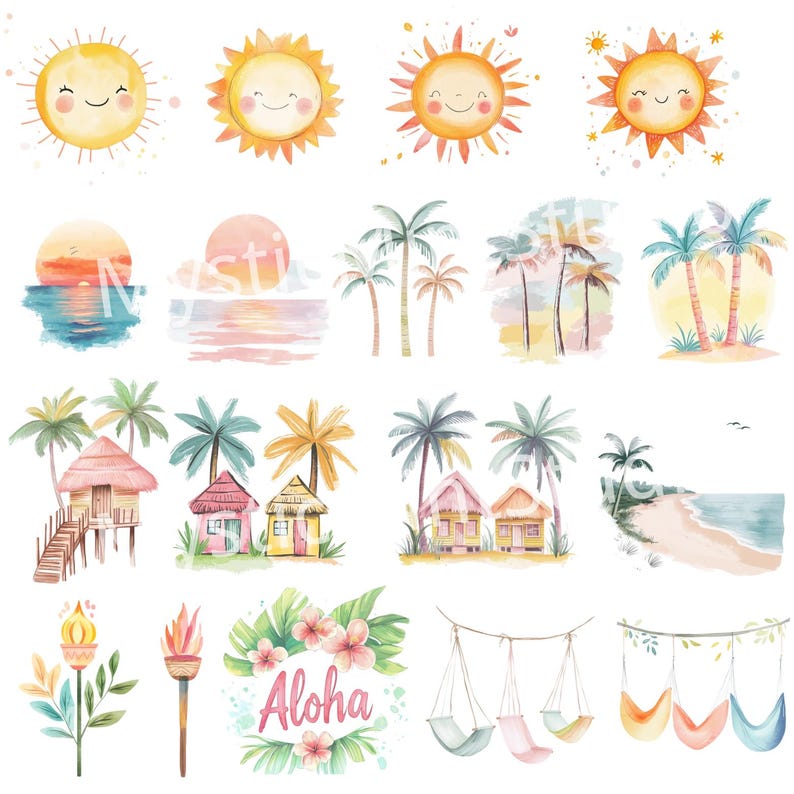 Watercolor Hawaii Clipart | Cute Hawaiian Animals Clipart | Tropical ...