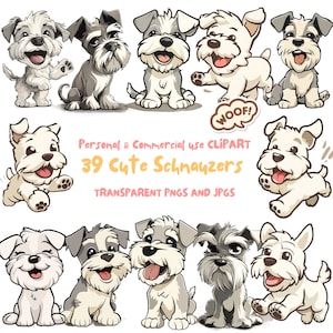 Schnauzer Clipart, süßer Hund Clipart, Welpe Clipart, 39 PNGs und JPGs, Sofort-Download für kommerzielle Nutzung