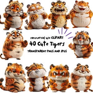 40 süße Tiger Clipart - Lustige Tiger Illustrationen PNGs und JPGs - hochauflösender digitaler Download für den kommerziellen Gebrauch